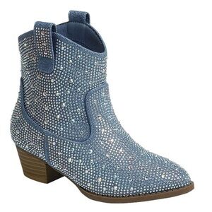 Blue Rhinestone Ankle Boots
